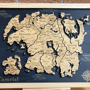 Tamriel - Elder Schriftrollen 3D Reliefkarte Wandbild aus Holz