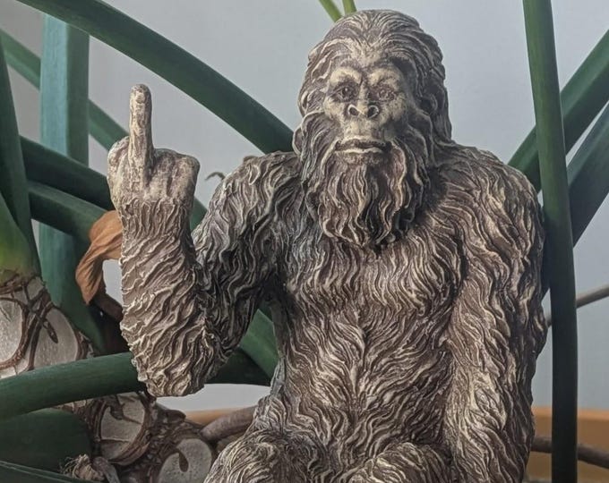 Bigfoot The Rude ‘Flipping The Bird’ Sasquatch Yeti Statue Indoor/Outdoor for Patio, Deck, Home, Office 10 in H Shelf Sitter Figurine