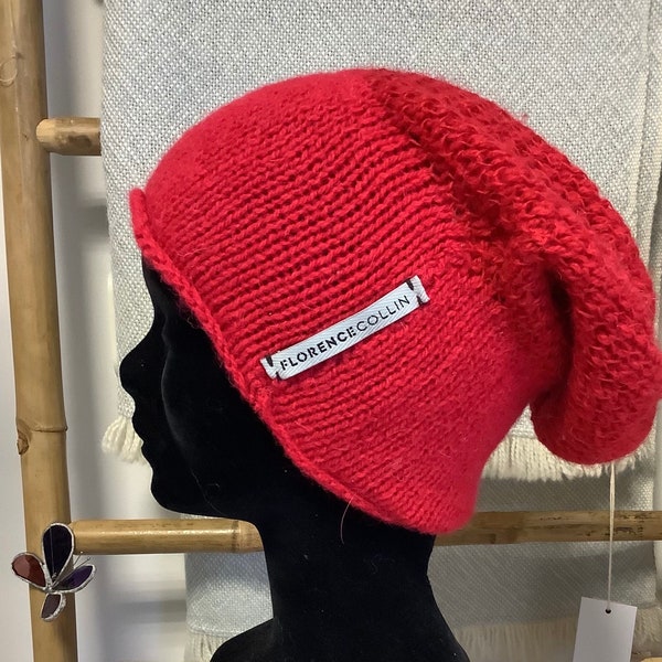 Bonnet Corum Rouge en laine de Lama, Mérinos et Mohair. Homme - Femme - enfant