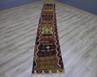 Large Kilim,Turkish Runner Rug,2x13ft Rug,Vintage Handmade Rug,Tribal Kilim,Kilim Runner,Rustic Decor,Hallway Rug,Large Runner Rug,Carpet