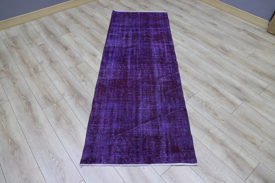 Purple Ripped Rug Overdyed Runner Rug,purple Hallway Rug,3x7ft Rug,handmade Rug,kitchen ...