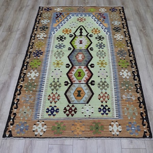 Livingroom Rug,Turkish Kilim,Wool Rug,Handmade Orange Rug,Bedroom Rug,Tribal Rug,Colorful Kilim,Natural Rug,Turkish Kilim Rug,Oushak Kilim