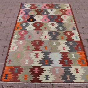 Turkish Handmade Kilim, 4x6 ft, Anatolian Kilim, Antique Kilim, Geometric Design Kilim, Home Decor Kilim, Rug for Living Room, Vintage Kilim