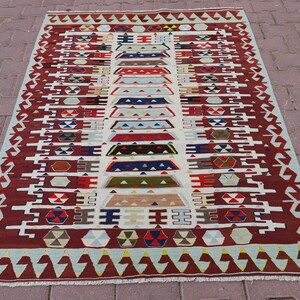 Turkish Handmade Kilim, 4x5 ft, Anatolian Kilim, Antique Kilim, Geometric Design Kilim, Home Decor Kilim, Rug for Living Room, Vintage Kilim