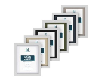 White Picture Frame with Mount, 66 Sizes, 6 Mount Colours, Square, A4 & Poster Photo Frame for Wall or Desk