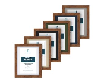 Rustic Wood Effect Picture Frame with Mount, 66 Sizes, 6 Mount Colours, Square, A4 & Poster Photo Frame for Wall or Desk