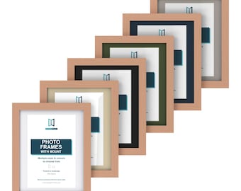 Beech Effect Picture Frame with Mount, 66 Sizes, 6 Mount Colours, Square, A4 & Poster Photo Frame for Wall or Desk