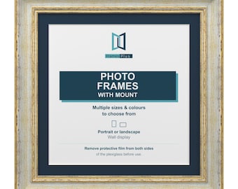 Cassis Square Picture Frame Pacific Blue Mount Shabby Chic Distressed Gold Trim