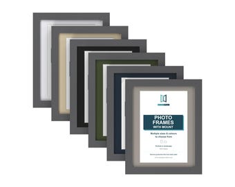 Dark Grey Picture Frame with Mount, 66 Sizes, 6 Mount Colours, Square, A4 & Poster Photo Frame for Wall or Desk