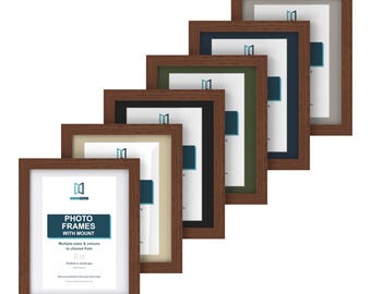 Walnut Effect Picture Frame with Mount, 66 Sizes, 6 Mount Colours, Square, A4 & Poster Photo Frame for Wall or Desk