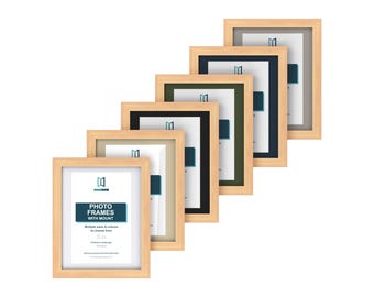 Pine Effect Picture Frame with Mount, 66 Sizes, 6 Mount Colours, Square, A4 & Poster Photo Frame for Wall or Desk