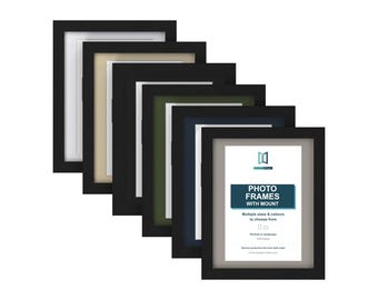 Black Picture Frame with Mount, 66 Sizes, 6 Mount Colours, Square, A4 & Poster Photo Frame for Wall or Desk