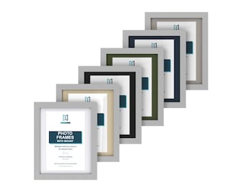 Light Grey Picture Frame with Mount, 66 Sizes, 6 Mount Colours, Square, A4 & Poster Photo Frame for Wall or Desk