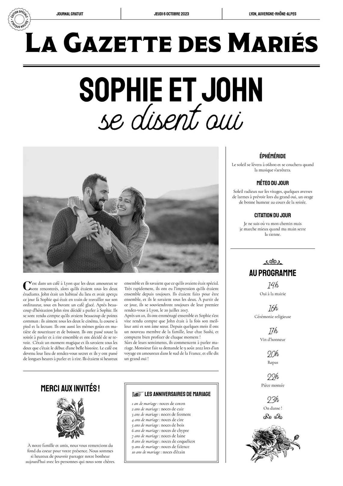Gazette des mariés 2 pages A3 - Etsy France