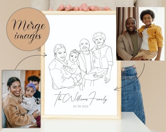 Turn Photo Into Line Drawing, Combine Pictures Together, Personalized Family Line Portrait, Memorial Gift for Dad and Mom, Custom Line Art