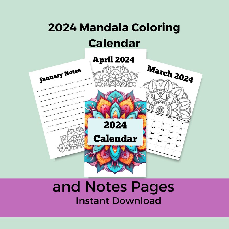 2024 Mandala Calendar Printable Coloring Calendar Coloring Etsy