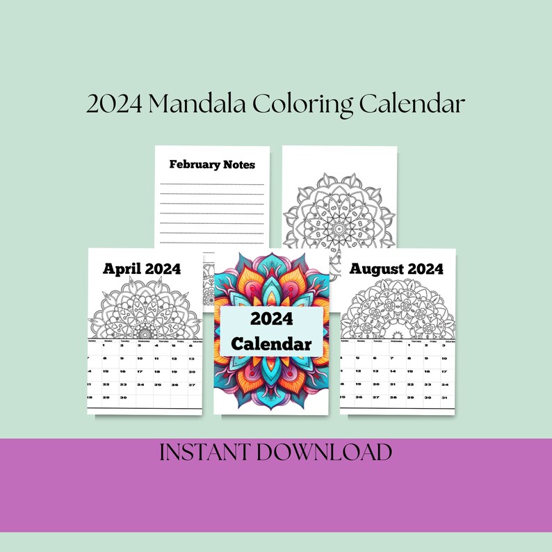 2024 Mandala Calendar Printable Coloring Calendar Coloring Etsy