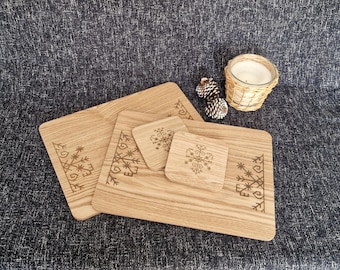 Manteles individuales de madera grabados, posavasos con ornamento báltico Árbol de Austra, juego de 2