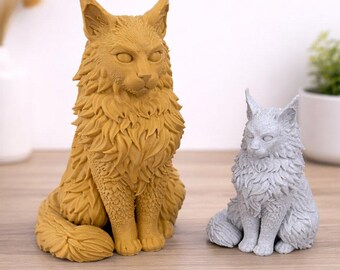 Maine Coon Cat Figurine | Fluffy Cat Statue Decor | Long Hair Cat Sculpture | Pet Lover Gift | Custom Colors | 3D Printed Cat Art