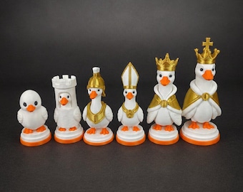 Goose Chess Pieces Set, 3D Printed Funny Goose Chess Set, Duck Themed Chess Pieces, Novelty Board Game Gift
