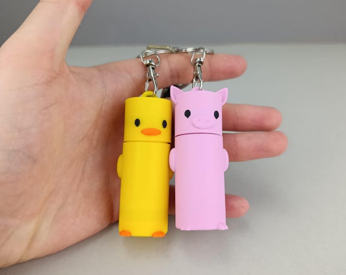 3D Printed Animal Chapstick Holder Keychain: Duck, Pig, Axolotl