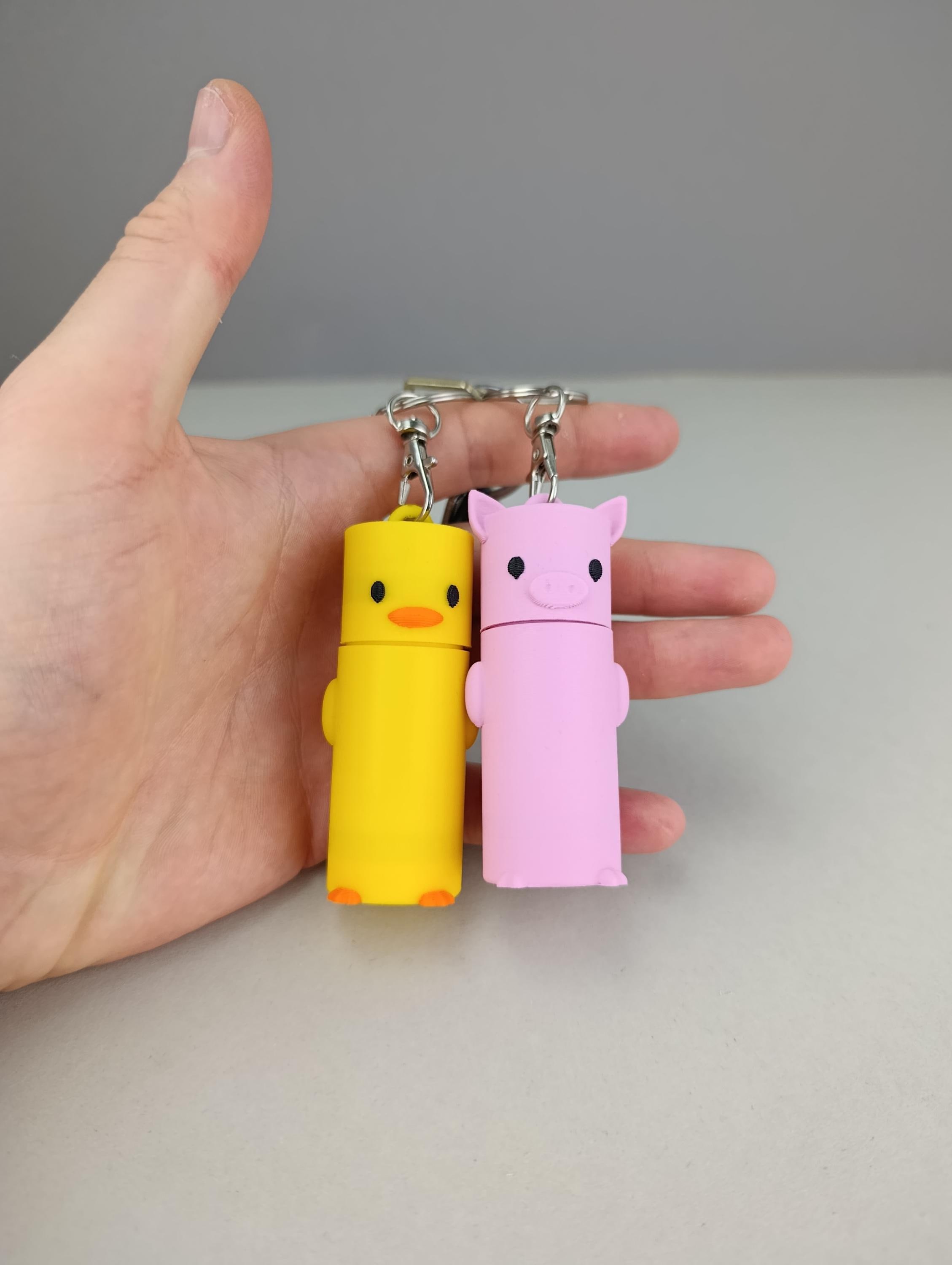 3D Printed Animal Chapstick Holder Keychain: Duck, Pig, Axolotl