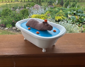 Cute Capybara Bathtime: Original 3D Printed Figurine with Oranges