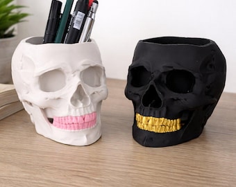 Human Skull Pen Holder | Skull Succulent planter | Fully Customizable Colors | Gothic Desk Organizer | Succulent Planter | Halloween Decor