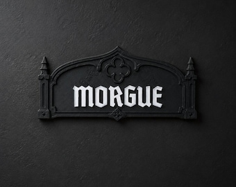 Gothic Custom Door Sign | Personalized 3D Printed Plaque | Morgue Restroom Bathroom Sign | Black Wall Decor | Custom Text & Colors