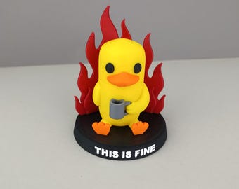 This Is Fine Duck Figurine: Funny 3D Printed Desk Meme