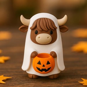 Highland Cow Ghost Figurine: Funny Halloween Shelf Decor, 3D Printed