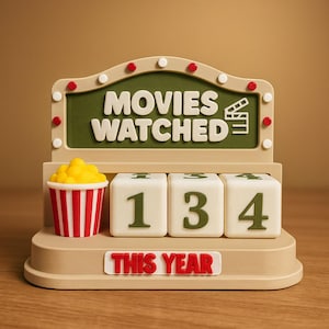 Movies Watched Tracker | 3D Printed Cinema Display | Movie Counter Gift | Film Lover Shelf Decor