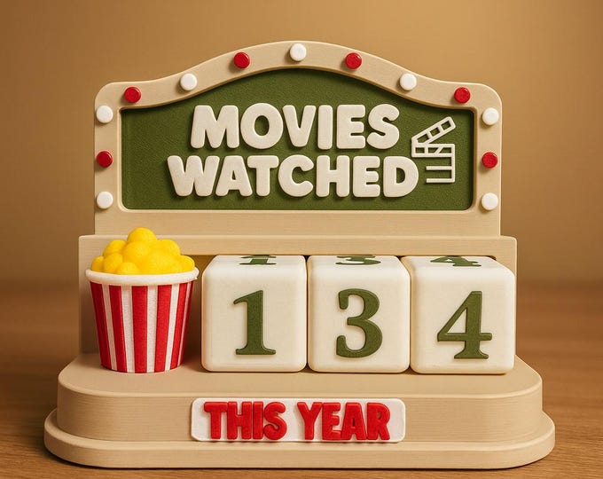 Movies Watched Tracker | 3D Printed Cinema Display | Movie Counter Gift | Film Lover Shelf Decor