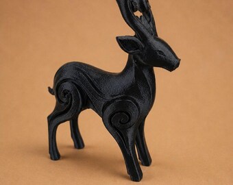 Abstract Deer Figurine | Minimalist Animal Sculpture | Modern Home Decor Statue | Black 3D Printed Desk Ornament | Unique Gift