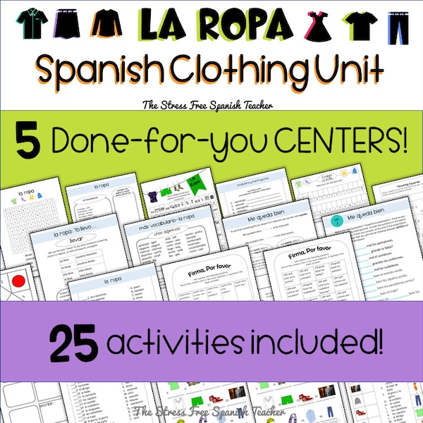 Spanish Workbook LA ROPA vocabulary lessons Homeschool Unit Worksheets for Kids Spanish Curriculum Spanish 1 Students CLOTHING activities