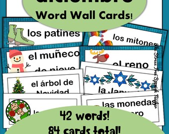Spanish Vocabulary, Spanish Winter Word Wall, Christmas Vocabulary, Winter Vocabulary, Spanish Handouts, Spanish for Kids, Learn Spanish