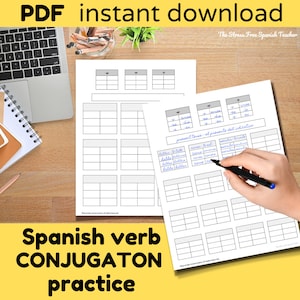 Spanish Verb Conjugation Practice, Spanish Grammar Notes, Spanish Class Printable, homeschool, Spanish Study Guide, Spanish Worksheets