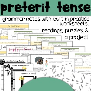 Spanish PRETERIT TENSE Verb Conjugation Practice, Spanish Grammar Notes, Spanish Worksheets, homeschool, Spanish Study Guide, Study UNIT