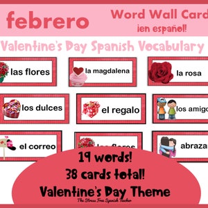 Spanish Vocabulary Cards, February Word Wall, Valentine’s Day Vocabulary, Spanish Classroom, Spanish Kids, Learn Spanish, Classroom Decor