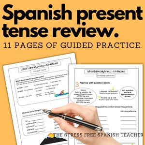 Spanish PRESENT TENSE Verb Conjugation Practice, Spanish Grammar Notes, Spanish Class Printable, homeschool, Spanish Study Guide, Worksheets