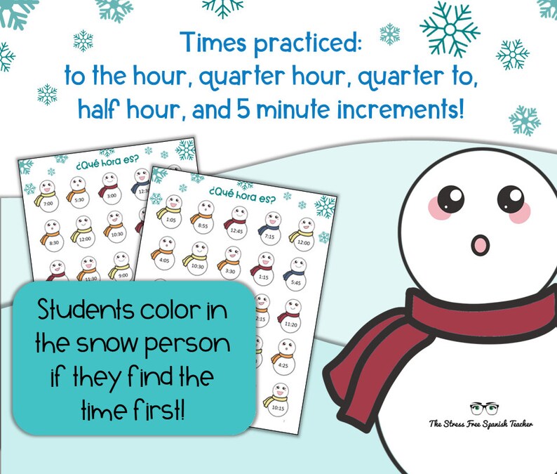 Spanish Telling Time Game, Spanish Worksheets, Learning Time, Printable