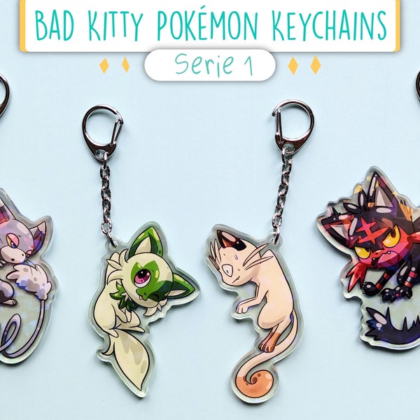 Bad Kitty Pokémon Keychains • Holographic Acrylic Keychains • Fanarts