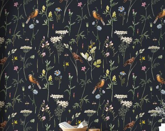 Woodland Bird & Floral Peel and Stick Wallpaper Mural