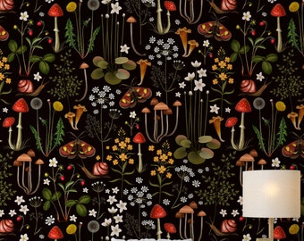 Mushroom Forest Wallpaper: Dark Woodland Peel and Stick