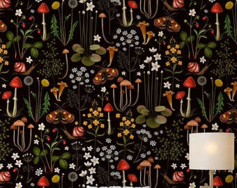 Dark Wallpaper, Mushroom Wallpaper Peel and Stick, Woodland Wallpaper, Temporary Wallpaper, Forest Wallpaper, Renters Wallpaper