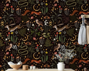 Mushroom Forest Wallpaper: Dark Woodland Peel and Stick
