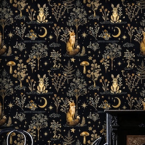 Dark Mushroom Botanical Luxury Wallpaper, Dark Mushroom Wallpaper Peel and Stick, Whimsical Wallpaper, Dark Forest Wallpaper, Mushroom Mural