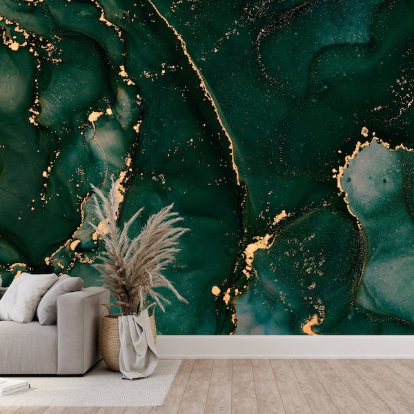 Dark Green Wallpaper, Gold Marble Wallpaper, Malachite Wallpaper, Abstract Wallpaper, Peel and Stick Wallpaper, Wallpaper Mural, 3d Mural