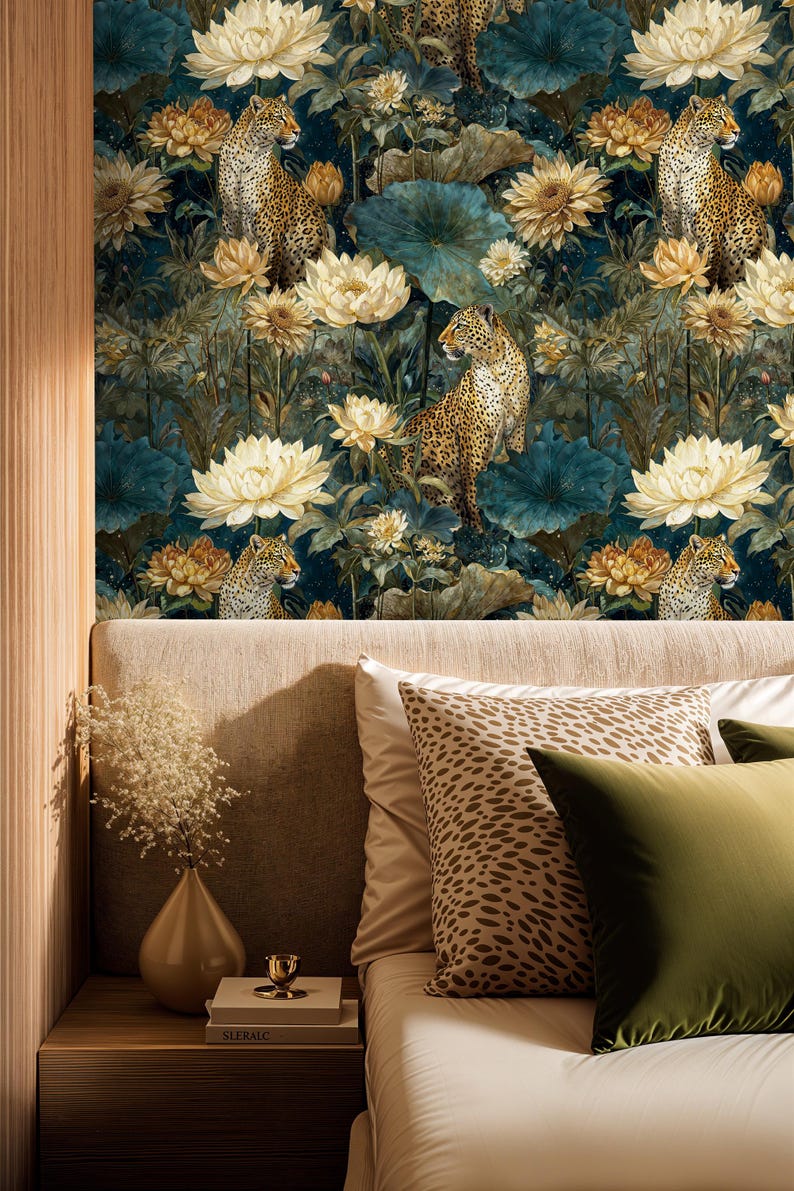 Luxury Leopard Peel and Stick Wallpaper: Dark Floral Animal Botanical ...