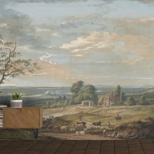 Scenic Wallpaper Mural, Landscape Wallpaper Peel and Stick, Scenic Wall Mural Wallpaper Landscape, Rural Painting Wallpaper, Tree Mural
